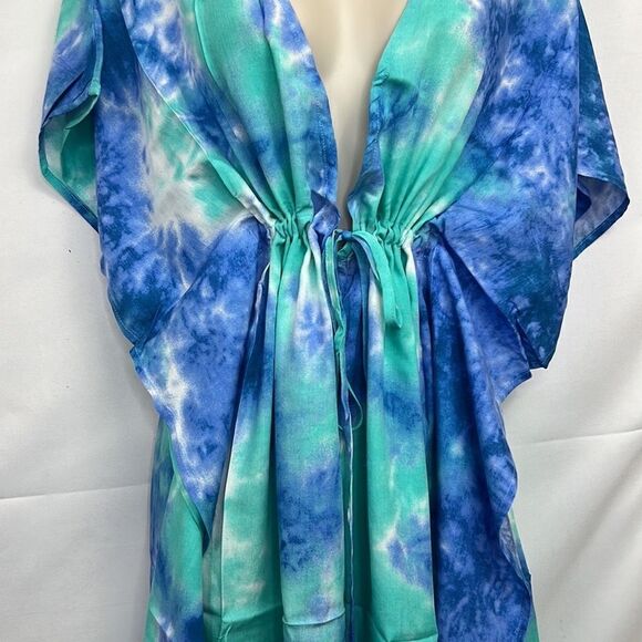 Adome Blue and Green Tie Dye Beach swim cover up NWT size small - Picture 3 of 13